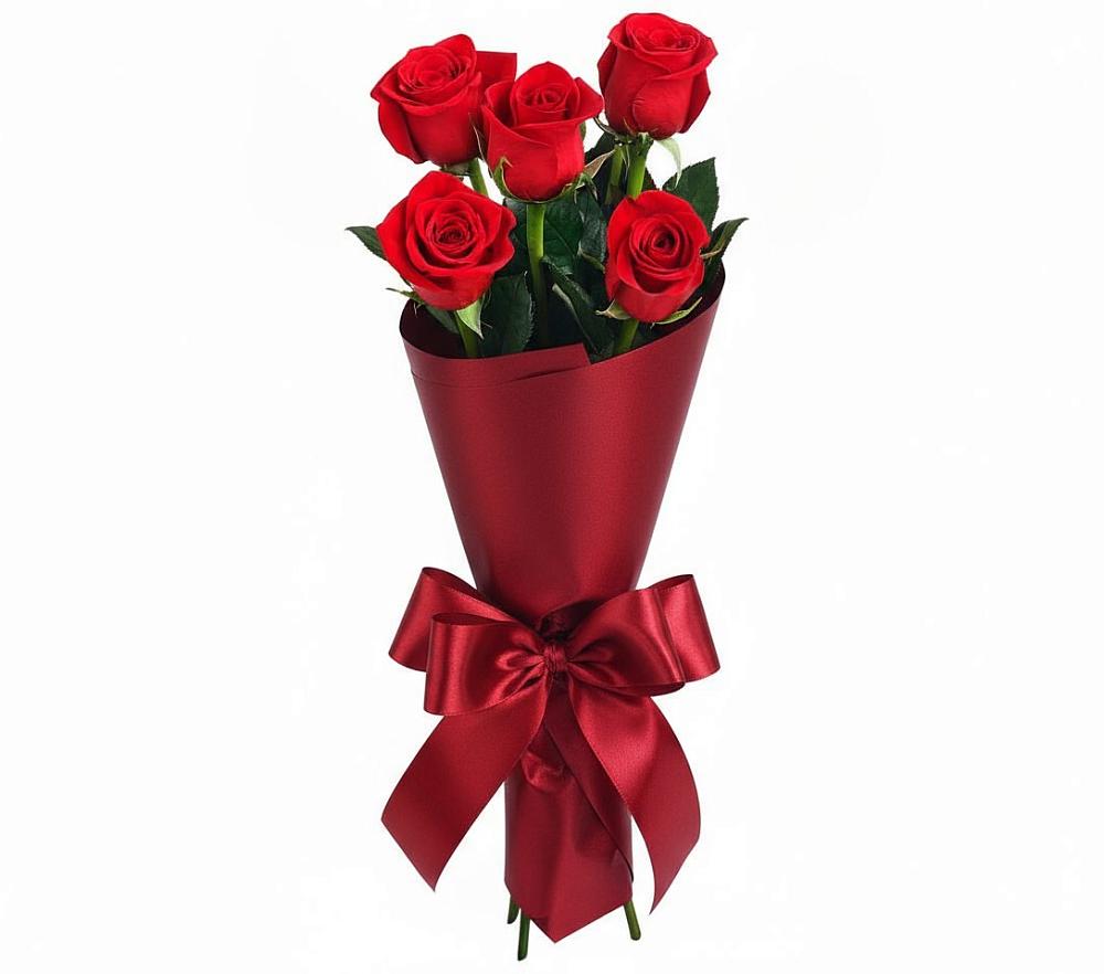 Букет 5 Красных роз Эдлесс Лав в Греческом