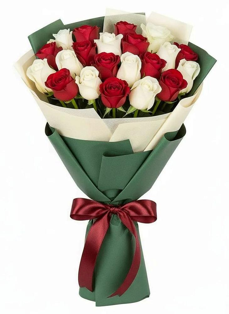 Букет Микс из красных и белых роз в Греческом