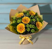 Букет цветов из:  Герберы и Хризантемы в Греческом