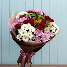 Букет цветов из:  Розы, Хризантемы и Альстромерии в Греческом