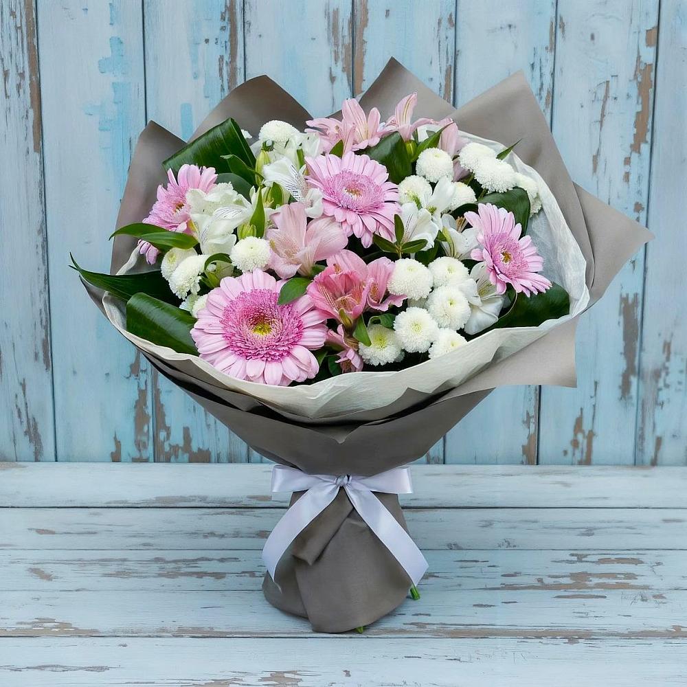 Букет цветов из: Герберы, Альстромерии и Хризантемы в Греческом