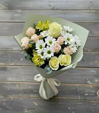 Букет цветов из:  Альстромерии, Розы и Хризантемы в Греческом