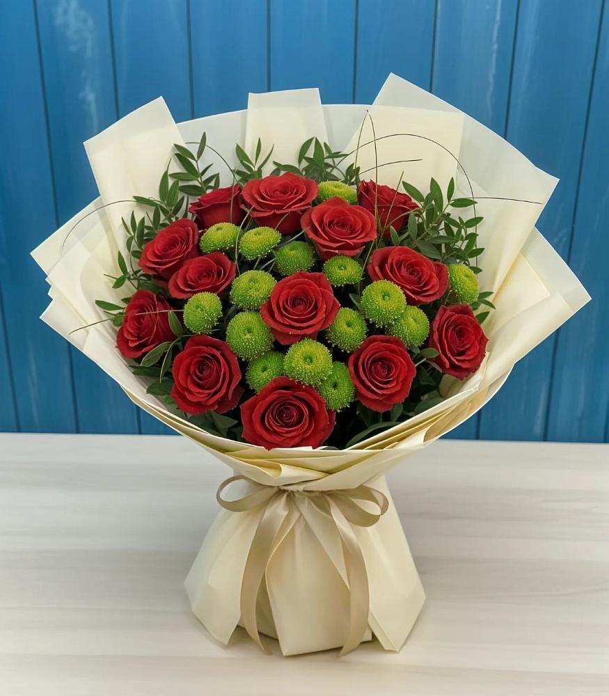 Букет цветов из: Розы и Хризантемы в Греческом