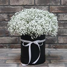 Цветочная композиция из Гипсофила в шляпной коробке в Греческом
